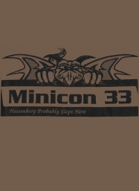 M33 T-shirt front: a dragonish thing looking over the text 'Minicon 33'